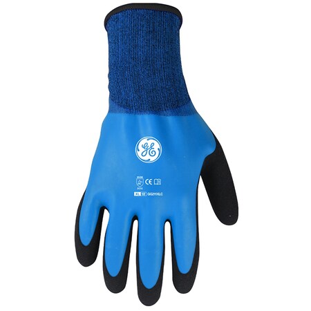 Latex Coated General Purpose Gloves, 15 Gauge, LT BLU/BLK, XL, 1PR